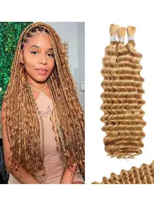 2 bundles totaling 100 grams Loose Human Hair Weft Hair Extensions- Honey Gold 27 Deep Wave Curly No Weft Hair Weft, Suitable for Bohemian Style Braided Hairstyles, Suitable for All Light Beige Hair Colors, Natural Looking Hair, Curly Wavy Hairpieces