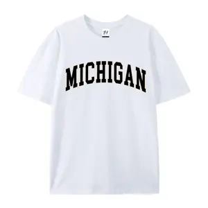 Michigan Varsity Arch T-Shirt Retro State Pride Graphic Tee Preppy Aesthetic 90s Vintage Style Midwest Tailgate Outfit Minimalist Top