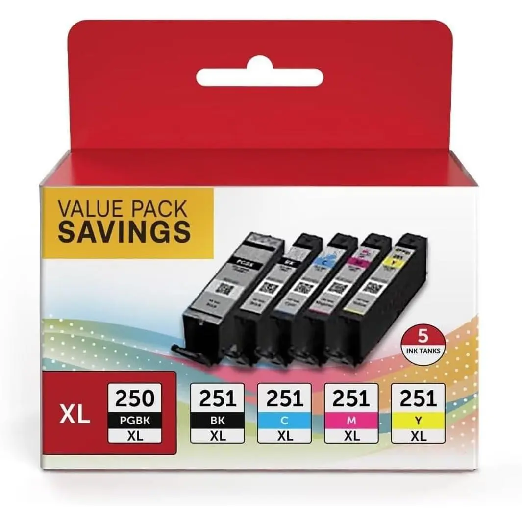 MX920 MX922 Ink Cartridges PGI-250/ CLI-251 5 Color Value Pack Compatible for  250 and 251 Ink cartridges  250xl 251xl Compatible with IX6820 MX922 MX920 IP8720 MG5520 Printer