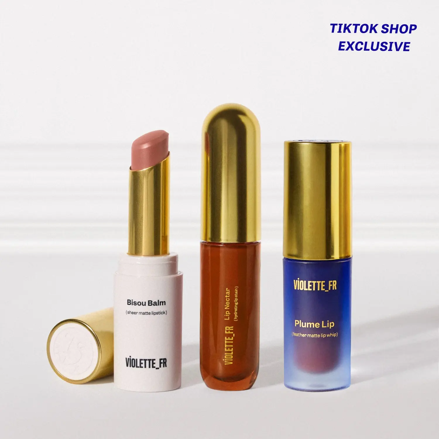 VIOLETTE_FR Neutrals Lip Set - Bisou Balm Sheer Matte Lipstick + Lip Nectar Hydrating Lip Stain + Plume Lip Feather Matte Lip Whip