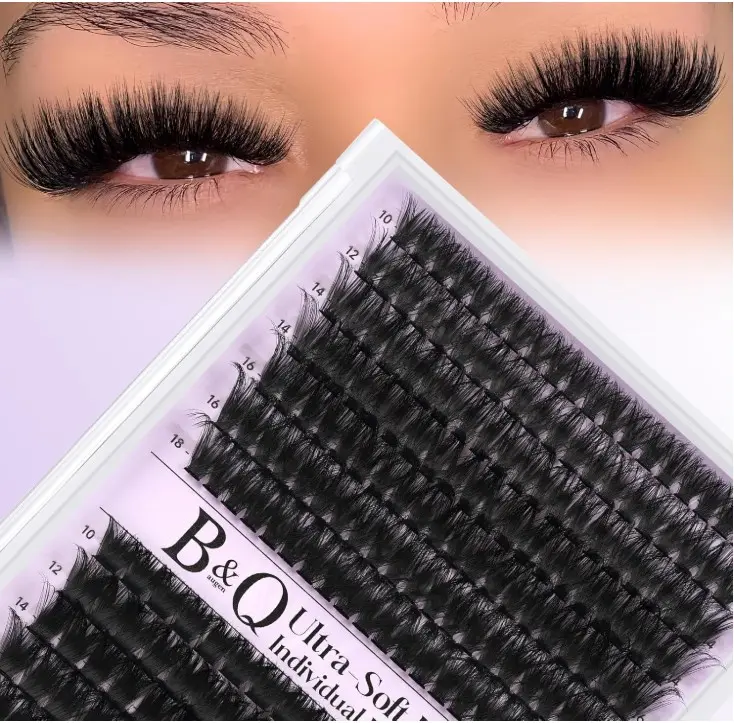 B&Q Fluffy Lash Clusters, Volume Eyelash Clusters 10-18mm, D Curl Cluster Eyelash Extensions, Supersoft Individual Lashes Wispy cluster lashes for Beginners（100D+150D）