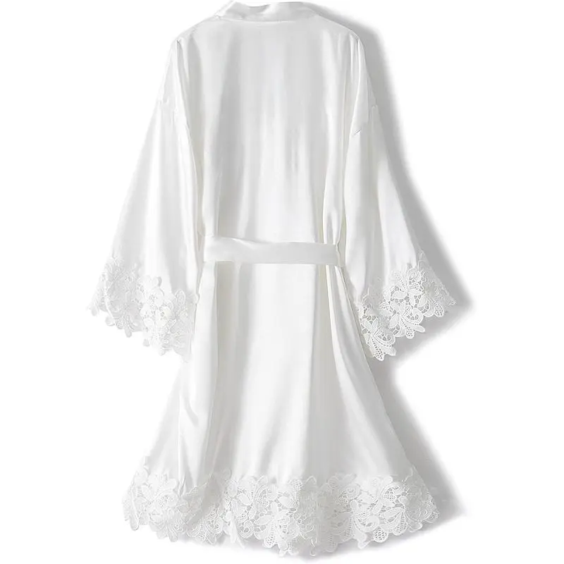 Women's Silky Bride Bridesmaid Robes Satin Kimono Bridal Party Bathrobe With Lace Trim Embroidery Wedding Day Dressing Gown Womenswear Loungewear