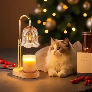 Flame-Free Candle Warmer Lamp with Timer & Dimmable Light for Jar Candles Eco-Safe Adjustable Height 9.2-13 Inches Flower-Shaped Glass Shade Ideal for Bedrooms Living Rooms & Dorms Perfect Gift Choice