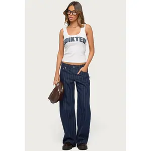 Lace Trim Striped Low Rise Baggy Jeans
