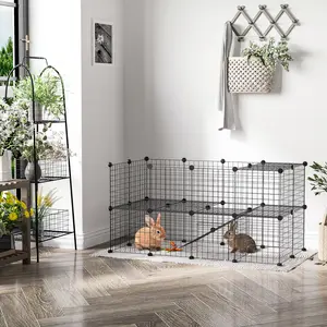 36-Panel Small Animal Playpen with Door, DIY C&C Cage for Guinea Pigs with Ramp, Portable 14x14in Metal Wire Enclosure for Rabbits
