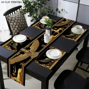 1 piece/4 piece/5 piece set/7 piece set, Egyptian gold retro pattern holiday table runway+Kitchen Decorative Placemat set, restaurant kitchen table decoration, indoor and outdoor party supplies, suitable for family gatherings and daily use