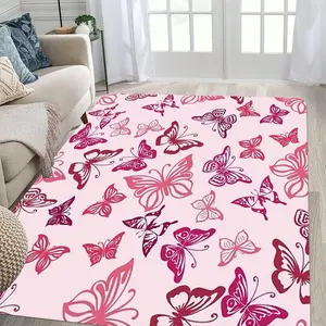 Butterfly Pattern Floor Mat, 1/2 Counts Valentine's Day Non-slip Rectangular Home Carpet, Decorative Area Rug for Home Living Room Bedroom Study Room