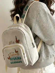 1 piece of butterfly and motivational text 2D printed ladies' backpack, velvet texture + layered storage + light weight reduction | perfect for students going to class/shopping/short trips | combining atmosphere and practicality