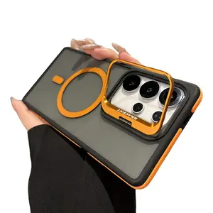 Transparent Black Magnetic Phone Case for Samsung Galaxy S26 Ultra S25 Plus S24 S23 S22 Border Anti-slip Strips and Lens Holder Smartphone Protective Casing Cover