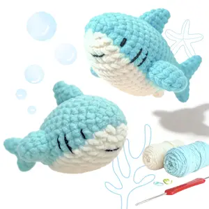 2 Sets Yamaxin Shark Shape Beginner Crochet Kit, DIY Knitting Material Pack with Teaching Videos, Random Accessory Colors, Handmade Crafts