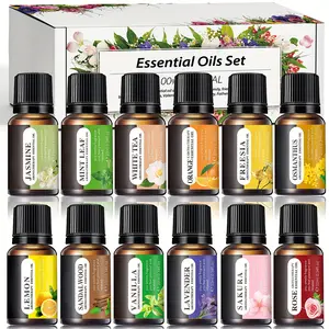 Essential Oils Set, 12*0.34 oz Bottles Set for Home Care, Fragrance, Humidifiers, Difusors & Aromatherapy Oils Set Gifts, Mint Leaf, White Tea, Lavender, Lemon, Orange, Osmanthus, Vanilla, Sakura, Rose, Freesia, Sandalwood, Jasmine