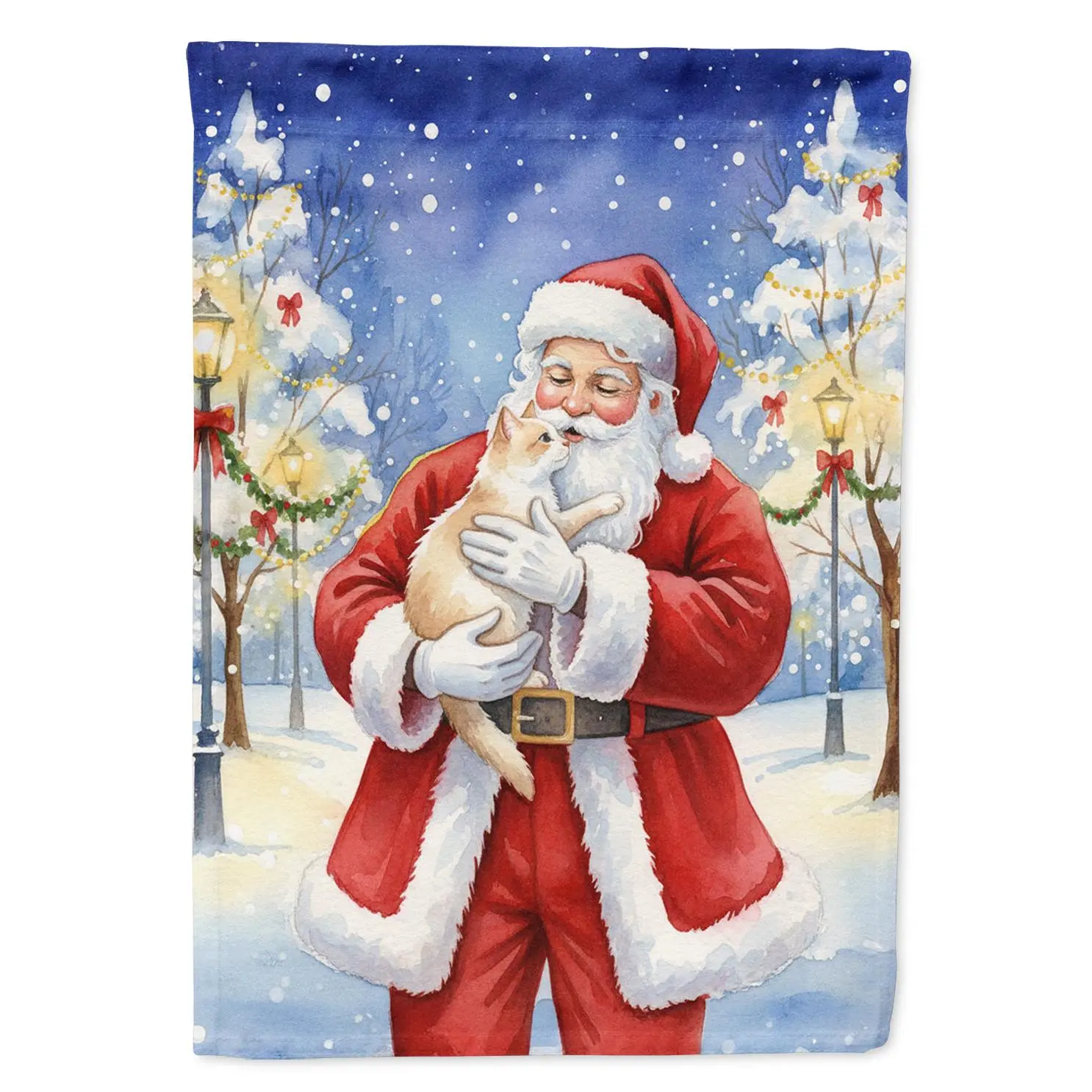 Cream and White Cat with Santa Claus Garden Flag Mailbox Decorative Yard Banner Outside Patio Artwork for Flower Beds, Garden Size, Multicolor