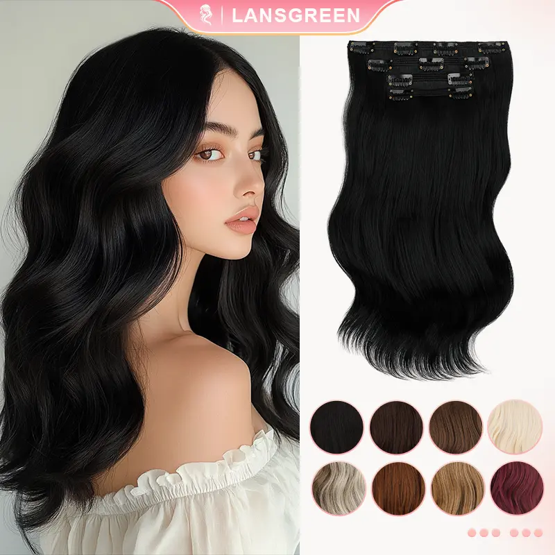 Lansigreen Clip-in Hair Extensions for Women, 16 Inch Body Wave Chic Synthetic Pieces, 4-Piece 165g Set for Added Volume and Length, Body Wave Hairstyle, Chic Synthetic Extensions & Pieces