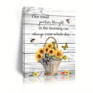 1 piece canvas painting with wooden frame, ready to hang, Sunflower Inspirational Quotes Canvas Wall Painting - Wooden Frame Yellow Flowers Print, suitable for home decoration, perfect for living room and bedroom, unique gift idea, perfect for room decora