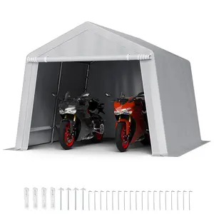 VEVOR Outdoor Storage Shed, 10 x 10 ft Portable Storage Tent with Roll-up Door, Waterproof Canopy Shed Shelter, Heavy Duty Frame, Patio Garage Carport for Motorcycle, Lawn Mower, Bike, Grey