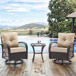 UDPATIO 3 Piece All-Weather Patio Furniture Set with Wicker Design, Rattan Rocking Chair, Glass Top Side Table Thickened Cushions Outdoor Deck Relax