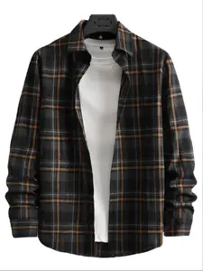Homme Long Sleeve Shirt with Stylish Gingham Print, Fitted Design for Casual and Outing Activities, All Seasons Woven Fabric, Casual Plaid Shirt