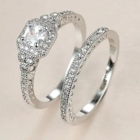 2PCS Elegant Bridal Engagement Set, Geometric Design Infinity Band Rings, engagement wedding bands, Wedding Rings, Perfect Daily Wear Jewelry Gift for Her, Elegant Fashion Rings