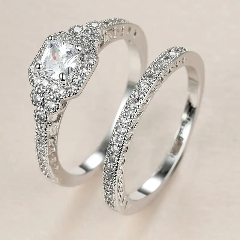 2PCS Elegant Bridal Engagement Set, Geometric Design Infinity Band Rings, engagement wedding bands, Wedding Rings, Perfect Daily Wear Jewelry Gift for Her, Elegant Fashion Rings