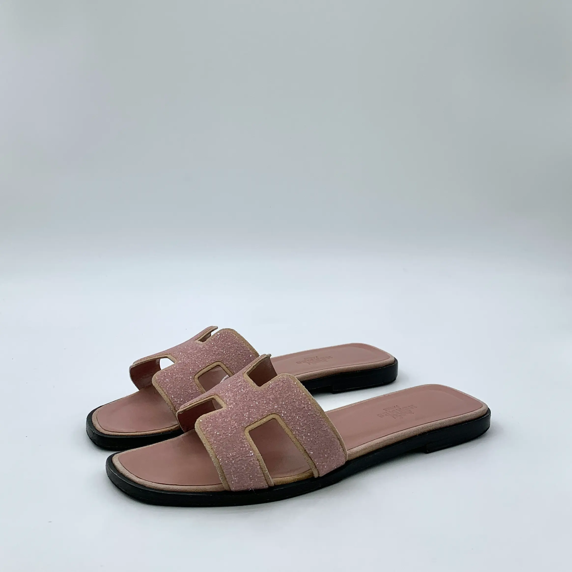 RDLT-Hermes Oran Pink Crystal H Flat Slides Size 36.5-H35694
