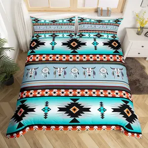 Feelyou Decorative Duvet Cover Set - Western Boho Highland Cow Dream Catcher Design, Southwestern Ethnic Tribal Arrow Aztec Prints Bedding, Bedroom Bedding Set with Zipper Closure, Polyester Fiber, Multi-Size Options (No Comforter, Queen Size Available),s