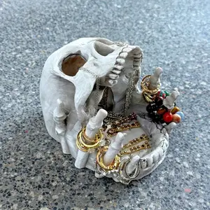 Gothic Skull Resin Jewelry Storage Box - Compartmentalized Desktop Organizer with Necklace Hooks, Ring/Earring Liner, Ornaments, Halloween Home Accessory