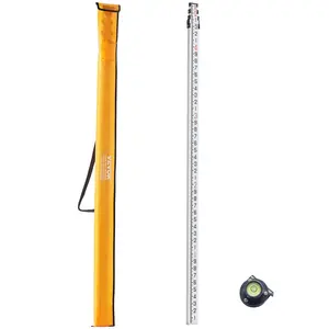 【fathersdaygift】VEVOR Aluminum Grade Rod, 16-Feet/10ths 4 Sections Telescopic Measuring Rod,Double-Sided Scale 1/10ft Leveling Rod Stick,Aluminum Alloy Survey Rod w/ Bubble Level &Carrying Bag for Houses,Walls,Floors