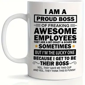 Proud Boss Ceramic Coffee Mug Made in US Perfect Gift for Bosses Reusable Dishwasher Safe Ideal for All Beverages Non Customised