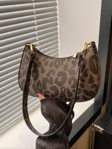 Women's Fashion Leopard Print Shoulder Bag, Casual PU Leather Shoulder Clutch for Daily Used, Trendy Versatile High-quality Daily Commuting Bag