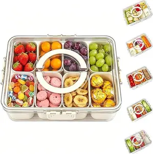 Divided Serving Tray with Lid and Handle  Snackle Box Charcuterie Container for Portable Snack Clear Organizer for Candy Fruits Nuts, Snacks  Perfect for Party