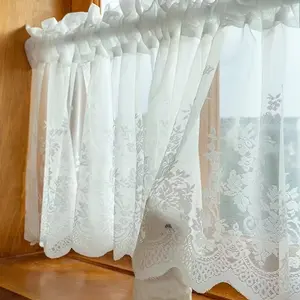 French Bohemian Summer Lace Transparent Small Net Curtains, Top Rod Pocket Hanging, Balcony Kitchen Cabinet Cafe Restaurant Home Decor, Curtains and Nettings