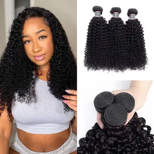 OQ HAIR Kinky Curly Bundles Human Hair 3 Bundles for Women Unprocessed Weft Extensions Natural Black