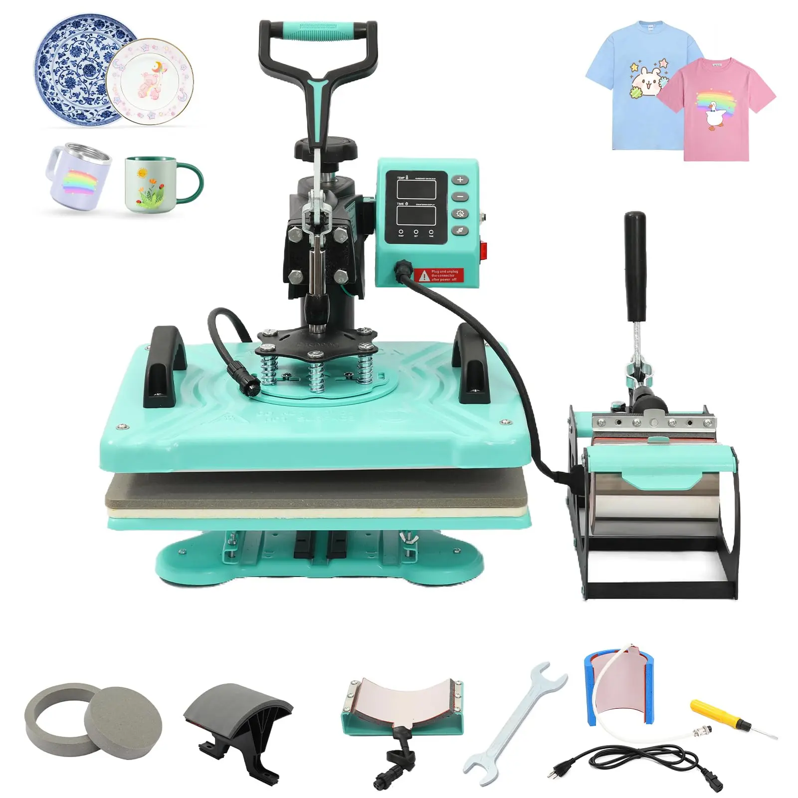 GARVEE 6 in 1 12x15 inch Sublimation Heat Press Machine with 360° Swing Away Digital Heat Transfer for T-shirts, Caps, Mugs, Plates, Pillows, and Bags - Multifunction Combo