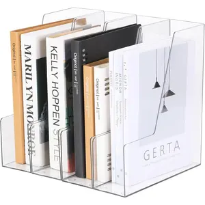 Vertical File Holder, Clear PET Desk Organizer and Storage Bins for Magazines, Binders, Notebooks, Envelopes, Multi-purpose Plastic Document Organizer for Home Office, 4 pack