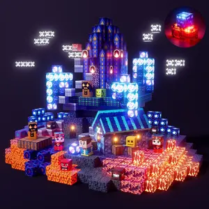 Light Up Magnetic Tiles 200pcs, Magnetic Building Tiles - Illuminated Blue Castle & Glowing Magnetic Cubes, STEM Montessori Sensory Toy, Creative Play, Educational Set, Gift for Ages 3-8 Boys Girls, Christmas Birthday