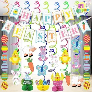 31 PCS Easter Decorations Egg Foil Swirl Party Hanging Decoration Kit for Easter and Themed Party