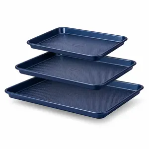 Non-stick Baking Pan Set, Teflon-Free Heavy Duty Bakeware of 3, Diamond-Texture Baking Sheet Pan, Cookie Sheets for Oven, Baker, Kitchenware Cooking, Kitchen Supplies, Gift