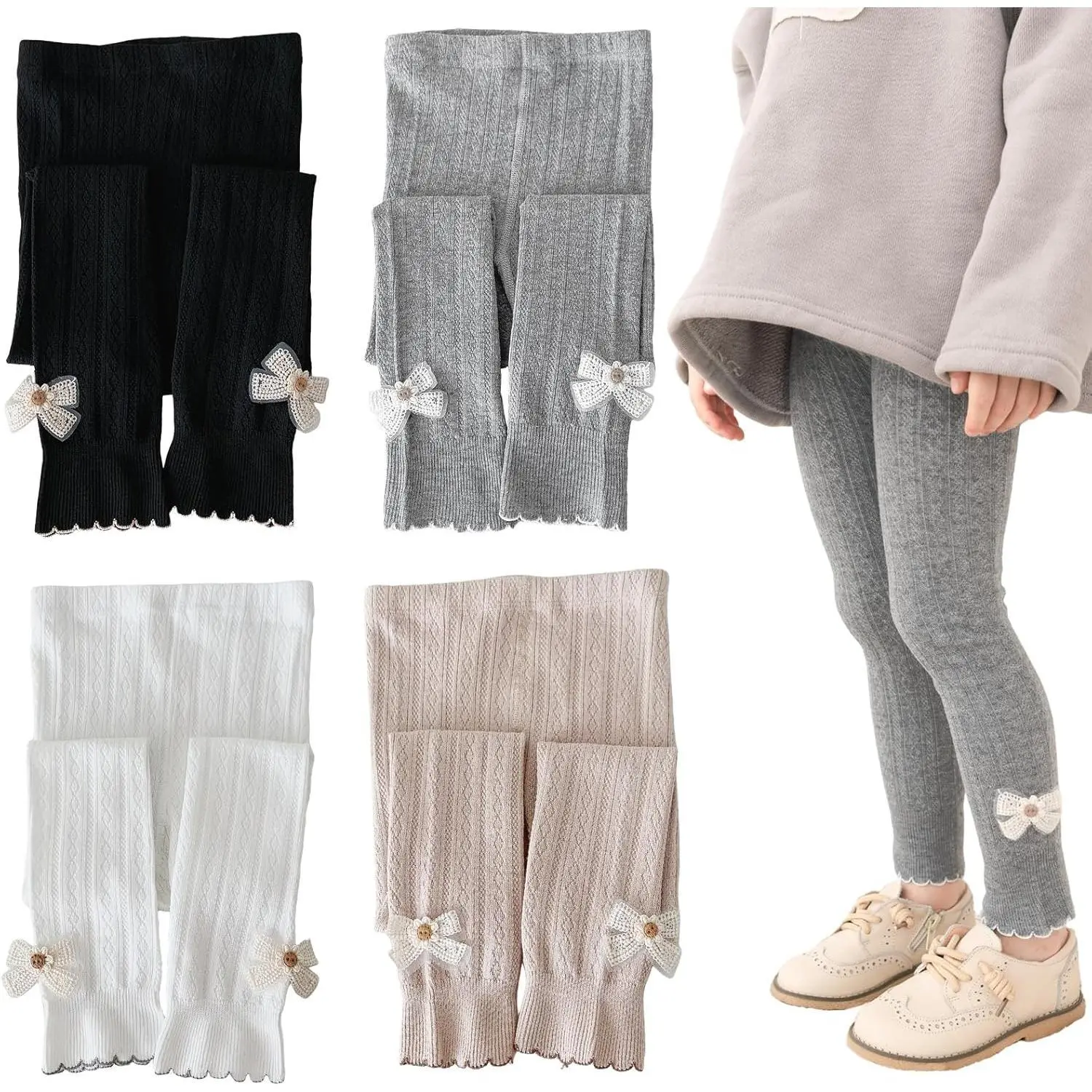 P-SOK05  Girls Leggings for Little Girls, 2 Pack Toddler Girl Pants Leggings for Baby Tights Knitted Multi-Colors 2-9 Years