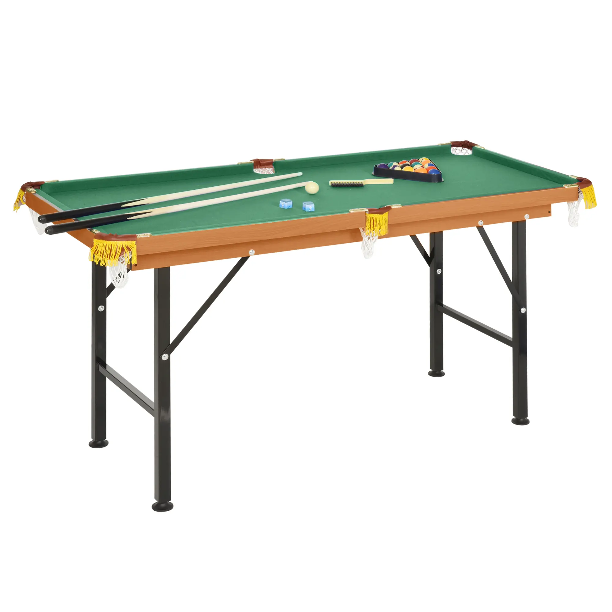 55" Portable Folding Billiards Table – Game Pool Table for Whole Family. Includes 2 Cues, Balls, Rack, Chalk. Authentic Green Felt & Bumpers. Folds for Storage. Green