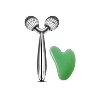 Face Roller & GuaSha, Stainless Steel Facial Roller and Guasha Tool for Face, Skin Care Roller for Wrinkles and Lifting, Improve Puffiness, Metal Face Massager for Eyes, Neck Tighten