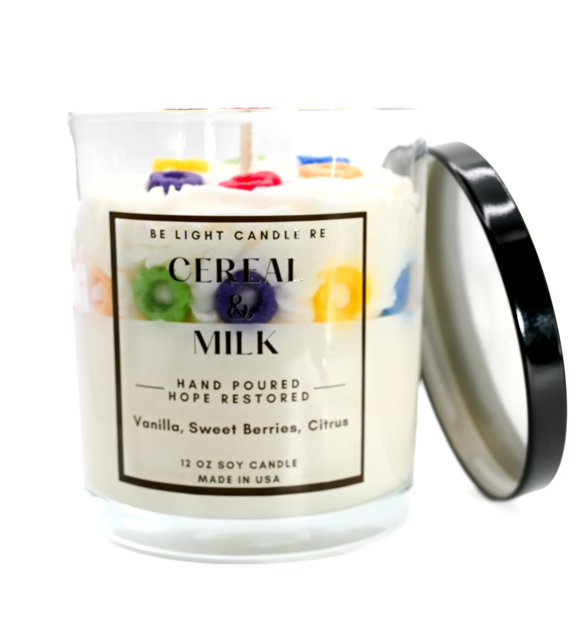 Cereal & Milk Candle, Soy Scented Candle | Fruit Loops Fragrance Cereal Candle | 12oz, 40+ Hour Burn Time