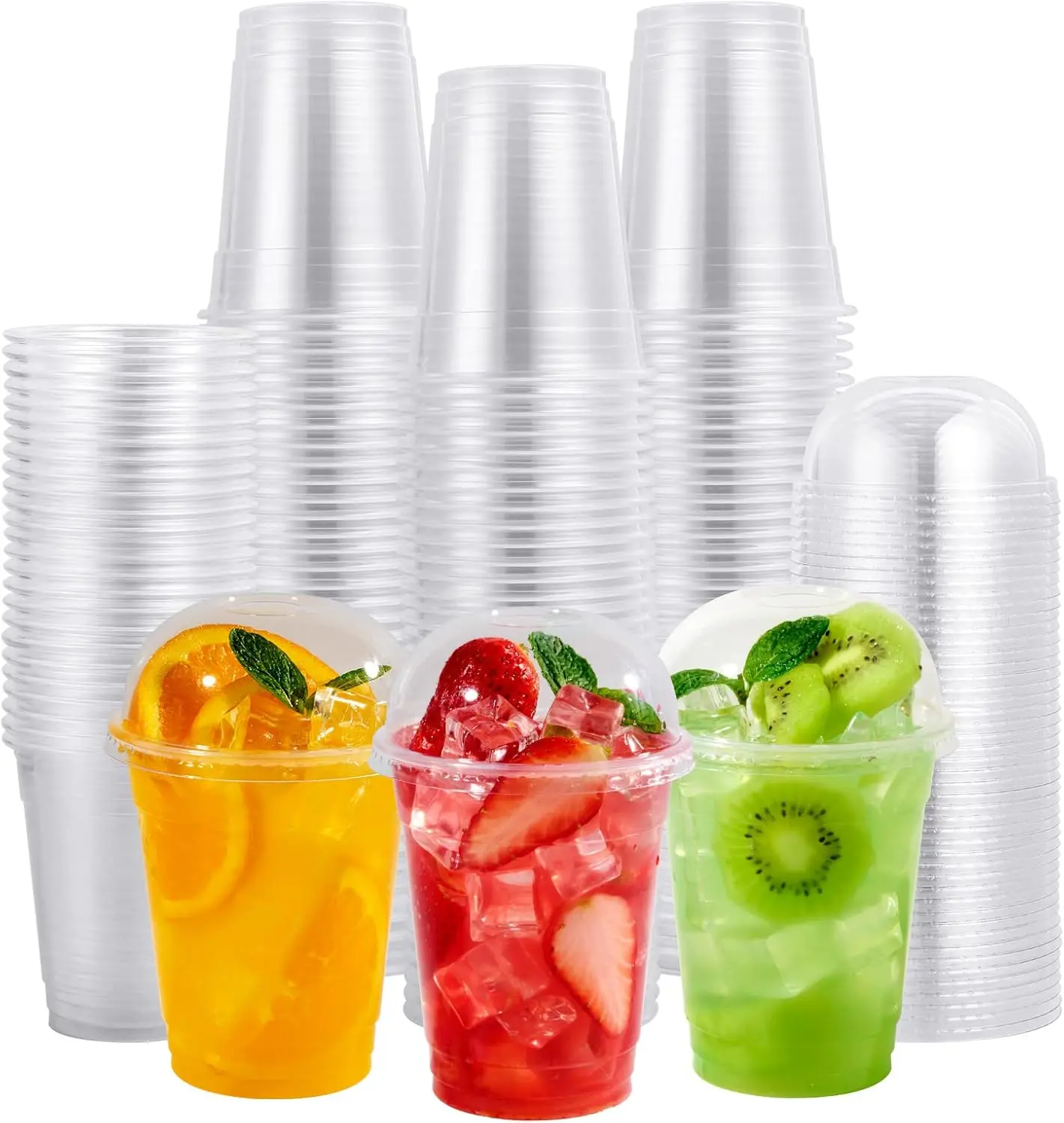 200 Pack 12oz Clear Plastic Cups with Dome Lids with Holes Disposable Cold Drinking Cups for Smoothie Milkshake Bubble Tea Parfait