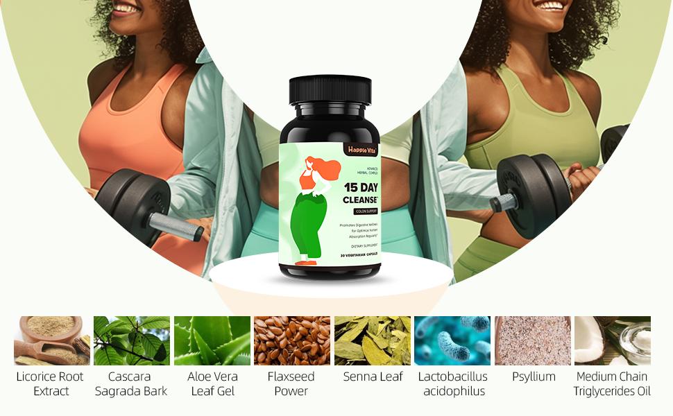 HappieVita Vegan Gut Support Dietary Supplement - 15-Day Cleanse, 30 Capsules, Clean Formula with Fiber Foods & Flax Seeds for Bloated Stomach Relief, Immune Support & Happy Gut