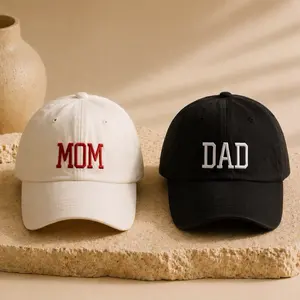 Mom & Dad Embroidered Baseball Caps Matching Caps for Couples Parents White Red & Gray White Embroidery Unisex Adjustable Cotton Polyester Blend