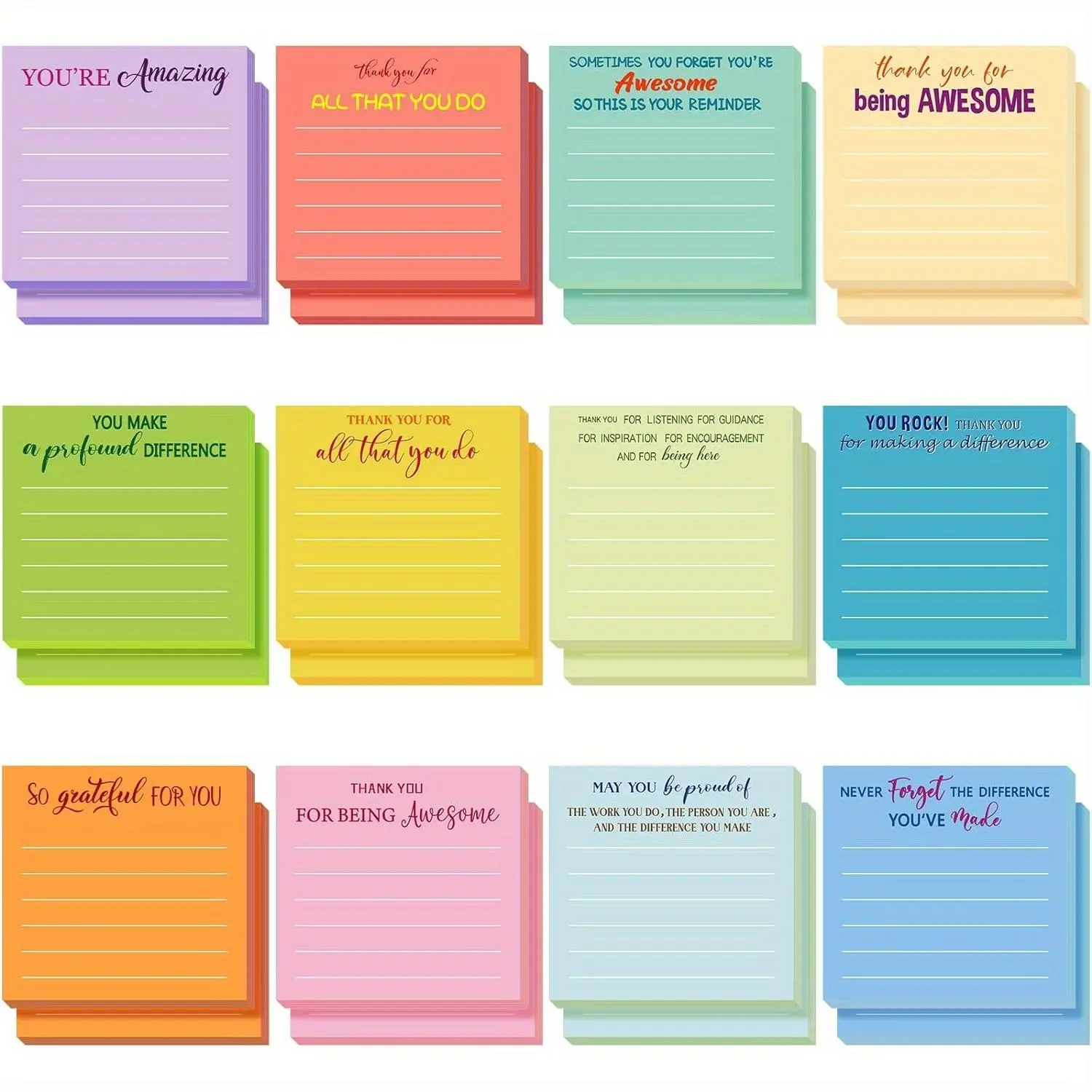 12 Pcs Employee Appreciation Sticky Notes Set Thank You Gifts Bulk Note Pads with Sayings Teacher Gift Mini Pocket Inspirational Notepads for Coworker Office Supply Sticky Labels