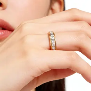 Anxiety Rings for Women and Men Titanium Steel Spinner Fidget Band Rings with Cubic Zirconia for Stress Relief and Wedding Promise Comfort Fit Size 5 to 12