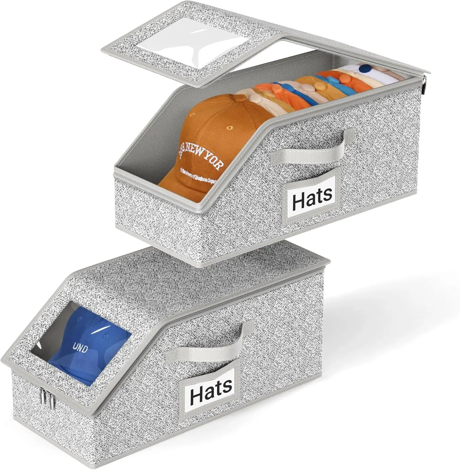 baseball cap storage box 1/2/4pcs Stackable Baseball Cap Storage Box, Transparent Window, Sturdy Cardboard Hat Box for Underwear, Socks, Toys, Suitable for Men, Gray, Sock Storage, Underwear Organizer