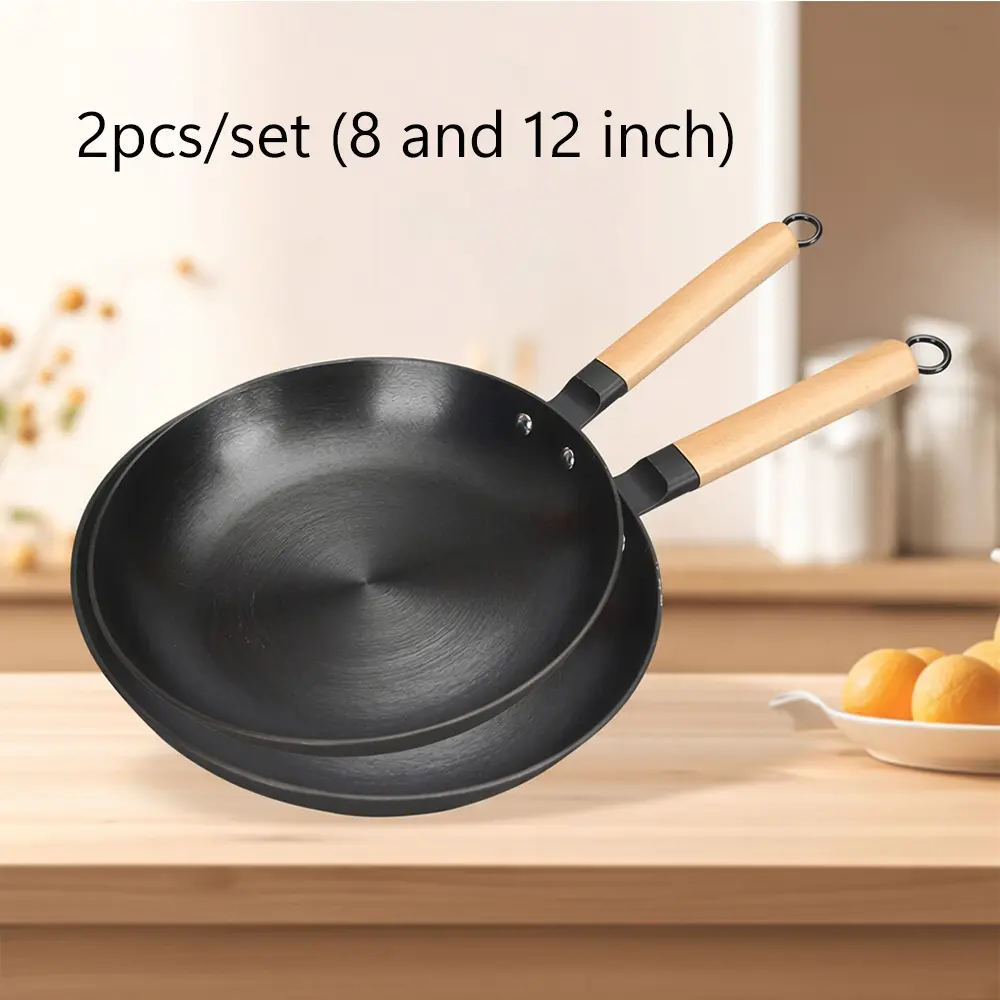 Cast Iron Skillet, 8 and 10 Inch Nonstick Frying Pan with Detachable Acacia Wooden Handle, Honeycomb Non stick Omelet Egg Pan, Easy Clean Oven Safe Pans for Cooking Cookware Induction