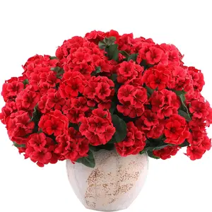 8 Pcs Artificial Geranium Flowers For Outdoors Geranium Silk Red Flower Outdoor UV Resistant Garden planting Plants Faux Flowers For  Home Kitchen Table