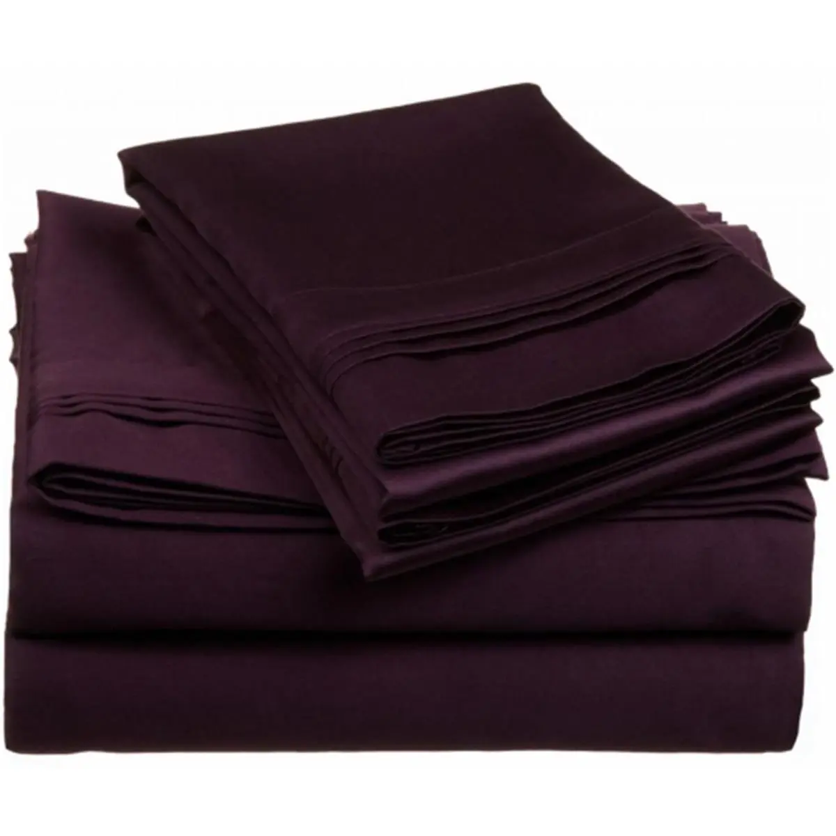 212 MAIN Queen-Size Solid Egyptian Cotton Bedsheet Sets - 650 Thread Count, Plum, Soft Bedding Sheets